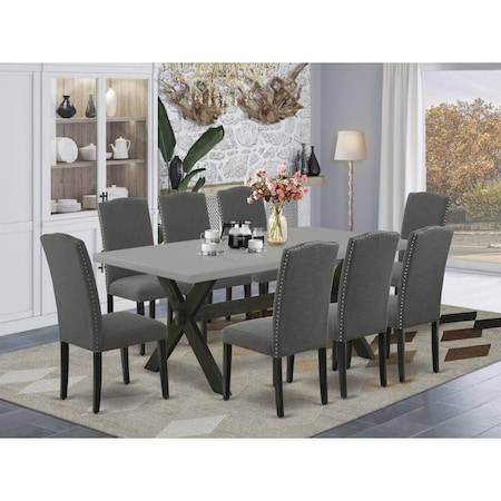 East West Furniture 9 Piece X-Style Dining Room Set - Dark Gotham Gray X697EN120-9